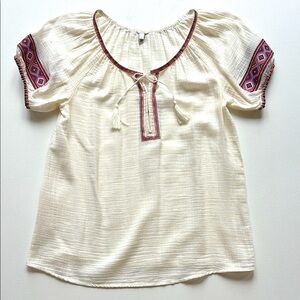 J.Crew Embroidered Gauze Boho Tunic Top- Ivory/Multi- Size SMALL